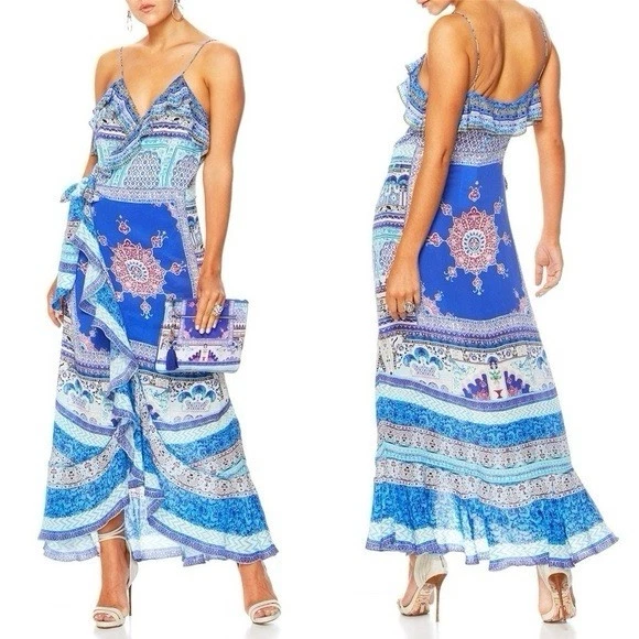 Vestido Camilla Strength In Rays Envolvente Volantes y Espalda Larga Talla L Maxi Boho Verano Usado en Excelente Condición Foto 1 de 4