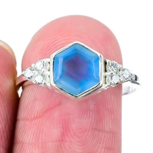 Natural Aquamarine Sterling Silver New Cluster Birthday Daughter Ring Size 8 - Picture 1 of 8