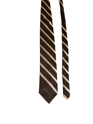 Vintage McCalls By Damon Mens Necktie Brown Beige Striped University Retro Dad - Imagem 1 de 4