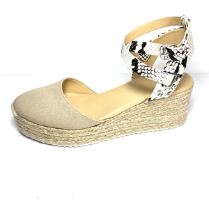 Nine West Wedge Espadrille Beige Canvas/Leather Snake Print Sz 10 M New - Picture 1 of 12