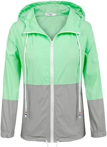 SoTeer Women's Waterproof Raincoat XXL Hooded Rain Jacket Windbreaker Green/Gray - Picture 1 of 1