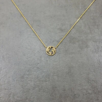 Globo Mundo OURO Colar Delicado Pingente Colar Planeta Terra Casa Galáxia - Imagem 1 de 4