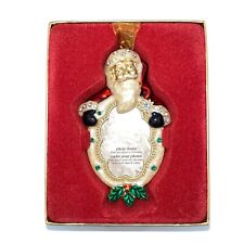 Enamel Metal Rhinestones Christmas Ornament Picture Frame Santa Vintage Look