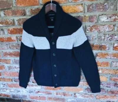 Banana Republic 100% Cashmere Shawl Color Heavy Knit Cardigan Navy/Gray Large - Image 1 of 4