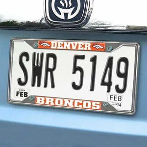 New NFL Denver Broncos Car Truck Chrome Metal License Plate Frame - Picture 1 of 3