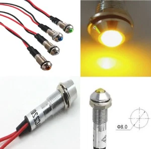 25 x SPIA LED di segnalazione GIALLO 12V 8mm metallo cromato da pannello 25Pz. - Foto 1 di 2