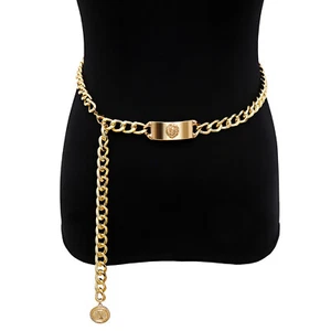 Women Gold Metal Chunky Chain Thick Links Skinny Belt Hip Waist Size XS S M - Picture 1 of 9