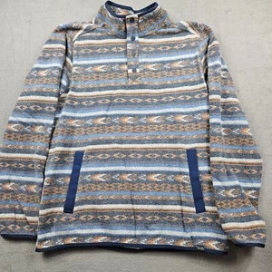 Aztec Fleece Sweater Mens L Alpine Design 1/4 Snap Button Blue Cotton Blend - Picture 1 of 6