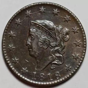 1818 Coronet Head Large Cent - US 1c Copper Coin - Picture 1 of 8