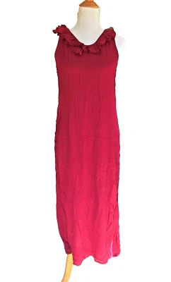 复古 20 世纪 90 年代 CRANBERRY RAYON 长迷笛连衣裙 CLIFFORD & WILLS/J 早期 CREW 8 S — 第 1/4 张图片