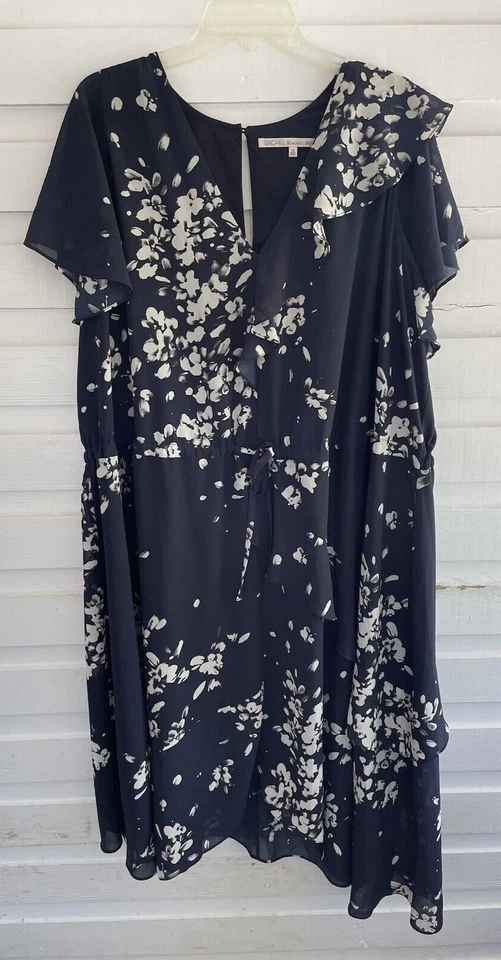 Rachel Roy размер 3 X темно-синий и белый плюс размер v-образным вырезом оборки платье - Изображение 1 из 4