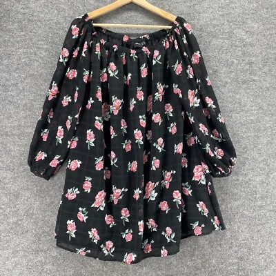 Vestido Asos Feminino 4 Preto Floral Shift Curto Gola Redonda Manga Longa Pulôver - Imagem 1 de 4