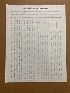 7 de noviembre de 1968 Departamento de Química Hoja de prueba de burbujas Dwight Love Dr White B10 - Imagen 1 de 4
