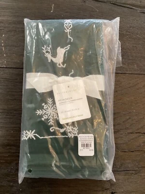 Pottery Barn Reindeer Embroidered Cotton Napkins Set/4 In Green - Image 1 of 3