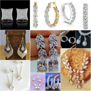 Luxury 925 Silver Drop Earrings Women White Sapphire Wedding Jewelry A Pair/set