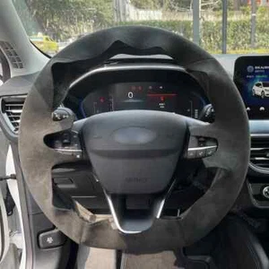 Hand Stitch Dark Grey Alcantara Steering Wheel Cover Wraps for Ford Focus Fiesta - Foto 1 di 8