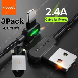 3 Pack Mcdodo 90 Degree USB Cable LED Fast Charger For iPhone 14/13/12/8 Charger - Picture 1 of 12