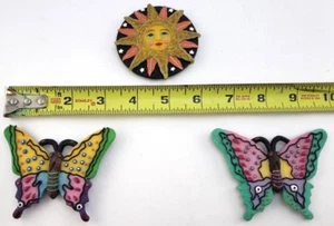 3 refrigerator magnets multicolor butterflies and sun  fridge decoration - Picture 1 of 8