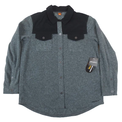 NEW Eddie Bauer Chutes Fleece Shirt Jacket Womens Large Gray Black Button Up Foto 1 de 4