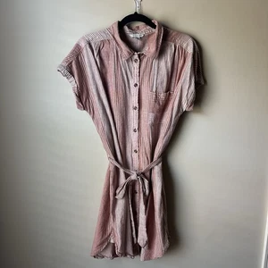 American Eagle Women’s Striped Short Sleeve Button Front Shirt Dress Linen Blend - Picture 1 of 6