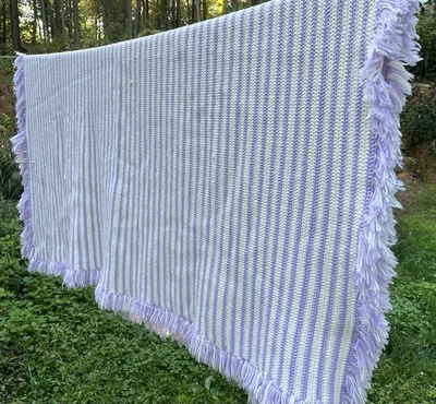 Franja listrada roxa pastel branca 72x80 pol. malha feita à mão afegã - Imagem 1 de 4