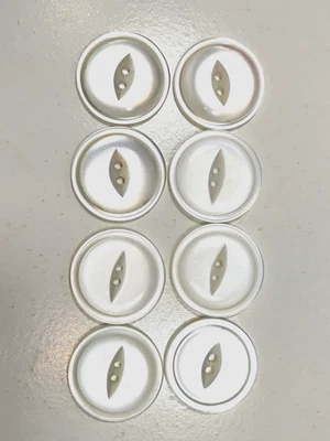 Vintage White Opaque Round Plastic Buttons x 8 Pieces 2-Hole 1 1/8" B1 - Image 1 of 4
