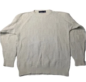 John Weitz 3D Cable Knit Sweater Size M Ivory Textured Pullover Cottagecore - Picture 1 of 6