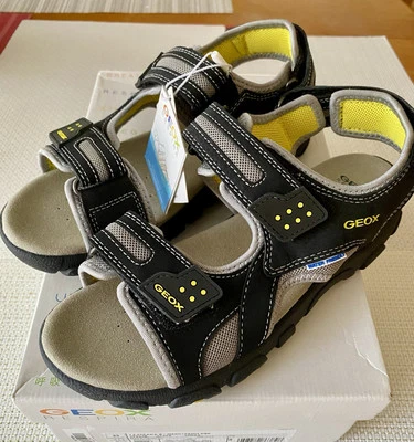 GEOX Respira Unisex Boy/girl Strada Sandals, Black/gray/yellow Sz.35 3 1/2 NEW  - Image 1 of 4