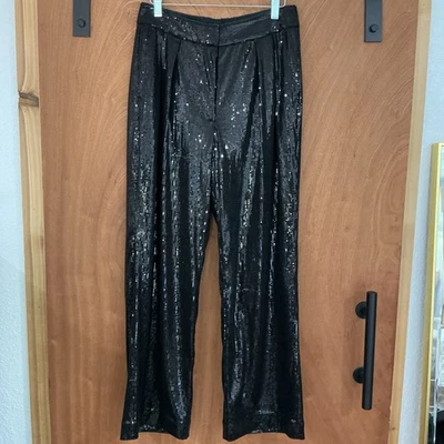 Banana Republic Black Relaxed Sequin Pleated Wide Leg Trouser Dress Pant 4 NWOT - Image 1 of 4