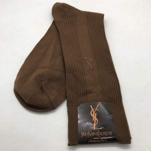 SAINT LAURENT (YSL) Calze abito da uomo Yves Saint Laurent marrone nylon ricamato logo YSL taglia 10 13