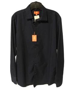 Tallia Orange Brand Navy Raised Dot Pattern Button Down Shirt Size M 15.5 NWT - Picture 1 of 9