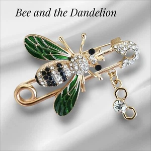 Bee On A Safety Pin Rhinestone Crystal And Enamel Brooch - Picture 1 of 7