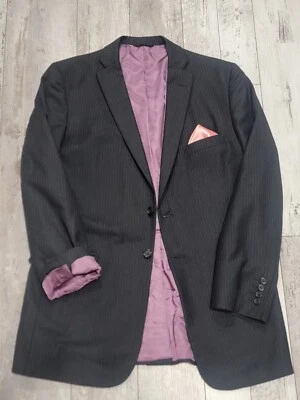 42L Men's Cheltenham Tom James Blazer Charcoal Gray Striped 100% Wool Sport Coat - Image 1 of 4