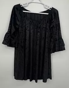 Crushed Velvet Black Mini Dress Womens 2XL Off The Shoulder Bell Sleeves Witchy - Picture 1 of 13