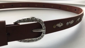 Damen Größe 11-13 Gürtel Westernmotiv braun Strass Nieten weiß Häkeleinsatz - Bild 1 von 12