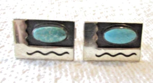 Vintage Men's Navajo Sterling Silver Turquoise Cufflinks - Picture 1 of 4