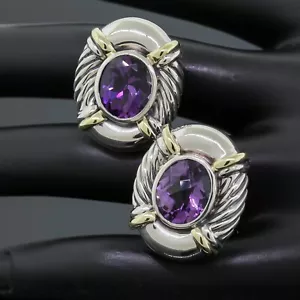 David Yurman Vintage Oval Albion Amethyst Earrings Silver/14K Yellow Gold - Picture 1 of 5