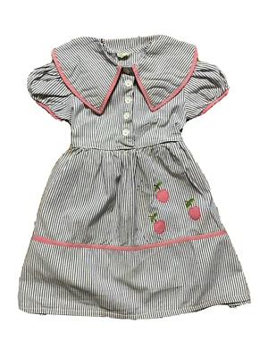 Vestido Bebé Vintage Años 50 60 Rockabilly Seersucker Rayas Cereza Cuello Peter Pan Foto 1 de 4