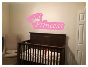 Calcomanía adhesiva de pared de vinilo princesa con corona 36"x15" elige tu color - Imagen 1 de 3