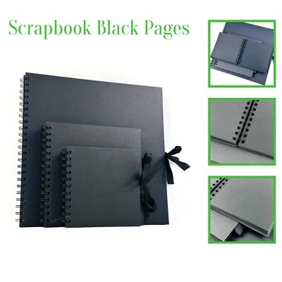 GENXON Black Scrapbook Spiral Bound Photo Album Square Black Pages Art & Craft Book UK