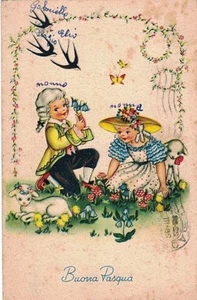 Italienischer Illustrator PC gereist 1956 Childrens Elegante Kinder Blumen - Bild 1 von 1
