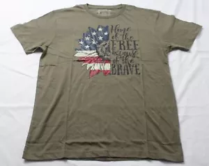 Love in Faith Women's Home of the Free Graphic T-Shirt JJ4 Heather Olive Medium - Picture 1 of 3