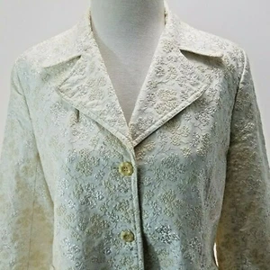 CYNTHIA STEFFE Coat Jacket Embroidered Floral Ivory USA Dressy Women's L VEUC!*  - Picture 1 of 12