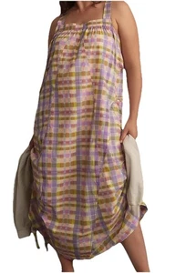 Anthropologie + Daily Practice Coming Up Maxi Dress Lilac Plaid $118 Size L - Picture 1 of 9