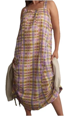 Anthropologie + Daily Practice Coming Up Maxi Dress Lilac Plaid  $118 Size L - Image 1 of 4