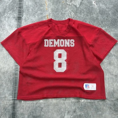 Camiseta deportiva de fútbol recortada de malla grunge Russell Athletic Demons Y2K de colección de los 90 Foto 1 de 4
