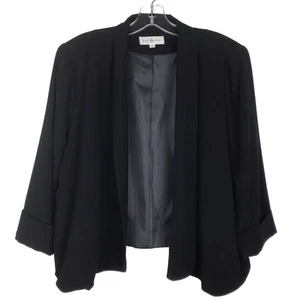 Kate & Rosy Blazer Open Drape Front 3/4 Sleeve Black Shoulder Pads Lined Size XL - Picture 1 of 6