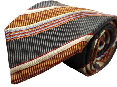 Corbata XMI PLATINUM Hecha a Mano en EE. UU. 100 % Seda Para Hombre Gris Negro Marrón Rayas NUEVA Foto 1 de 4