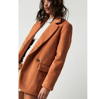 New Free People Mari Solid Peacoat Button Blazer $188 LARGE Terracotta Oversized - Image 1 of 4