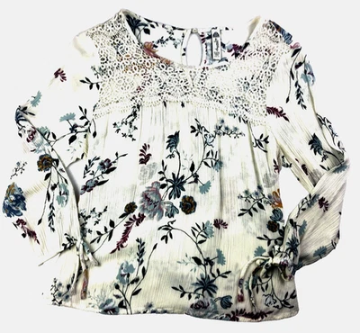 Blusa Top American Rag Cie Mujer Talla M Crema Floral Encaje Escote Redondo Corbata Trasera Foto 1 de 4
